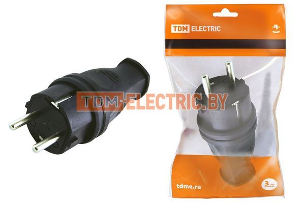 Вилка прямая каучук 2Р+РЕ 16А 250В IP44 TDM SQ0612-0001